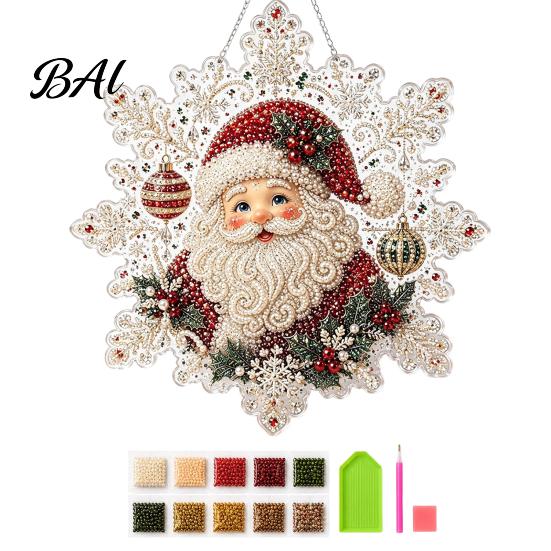 Christmas Craft Kits for Adults Faux Pearl Painting Suncatcher Art Kit, Acrylic Snowflake Shape Board Handmade Tree Decor with Lace Edge, 3D
