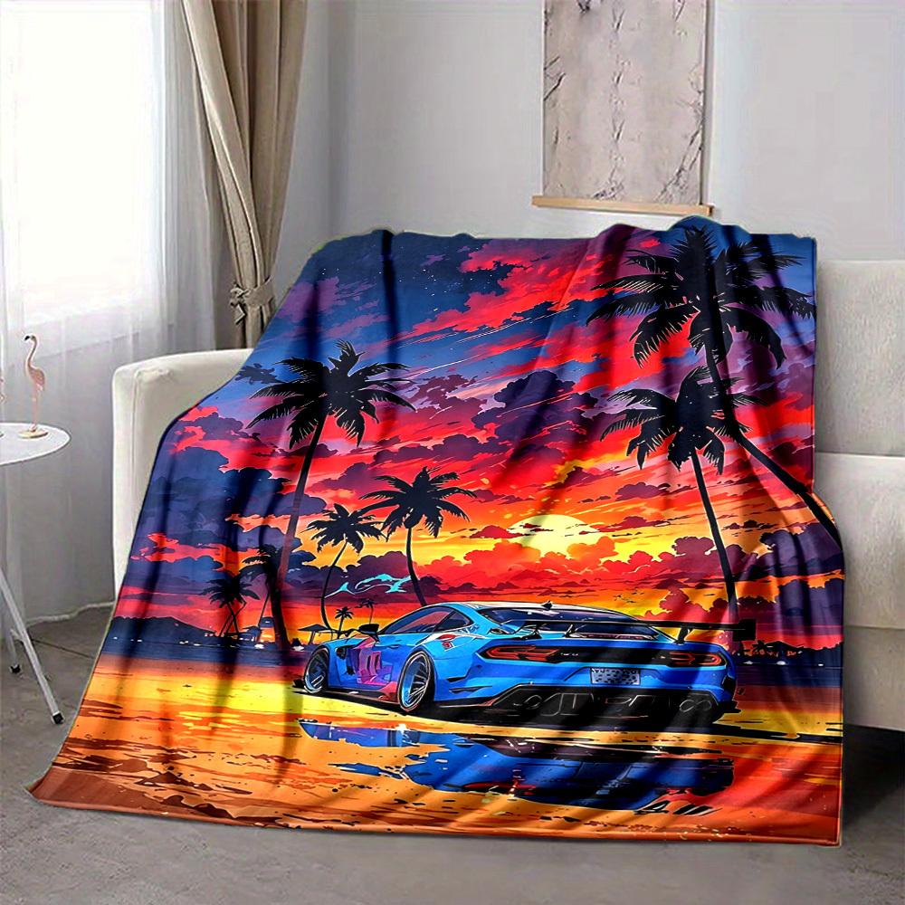 1PC Palm Tree Car Blanket Soft Warm All Season Throw for Sofa, Bed, Car, Office Vibrant Colorful Design, Durable & Cozy Gift