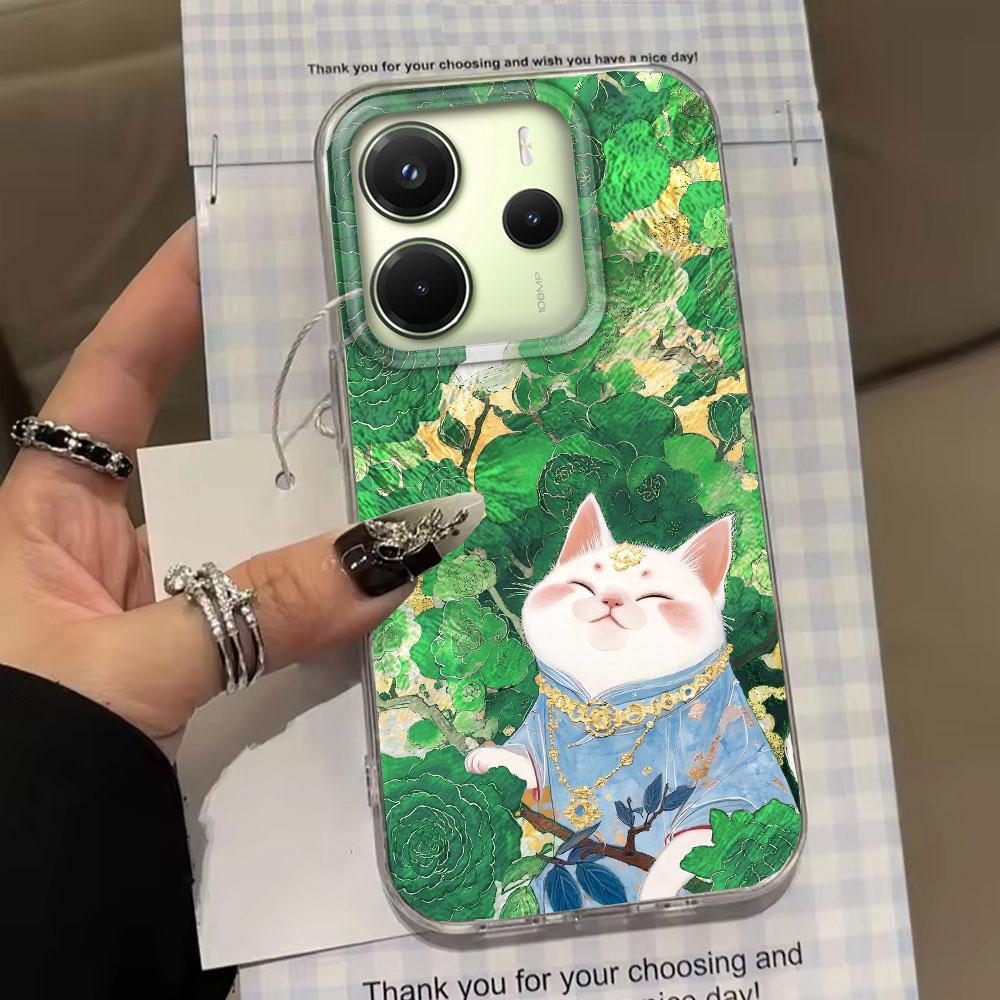 Корейский чехол для телефона с узором «Белый кот-водоворот» для Xiaomi Redmi Note 14 13 12 11 11S 10 10S Pro 9C 13C 14C A5 A3 A4 A3X 9C A1