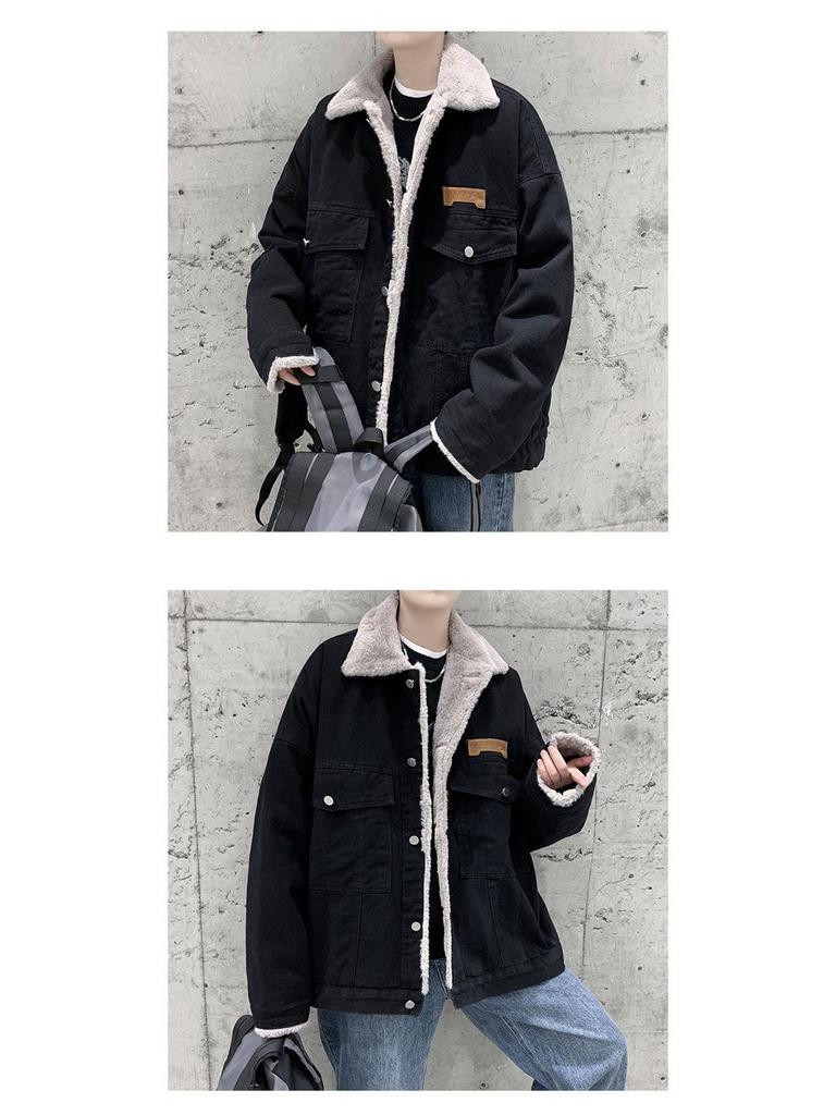 Мужская джинсовая куртка на флисовой подкладке: Японский ретро, Осень/Зима 2025, с подкладкой из овечьей шерсти