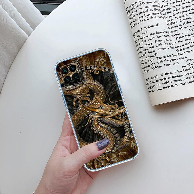 QE7 Chinese Dragon Transparent Phone Case for Samsung Galaxy A04 A04S A14 A23 A34 A54 M23 M33 M52 M53