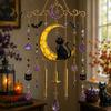 Easy Installation Metal Chain Ornaments Halloween Stained Glass Style Wind Chime, Acrylic Suncatcher Hanging Ornament with Ghost Black Cat Chimes