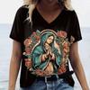 Летняя футболка с 3D-принтом Девы Марии, женская уличная одежда, повседневные футболки, топы Y2k, женские футболки с V-образным вырезом в стиле Харадзюку, одежда оверсайз