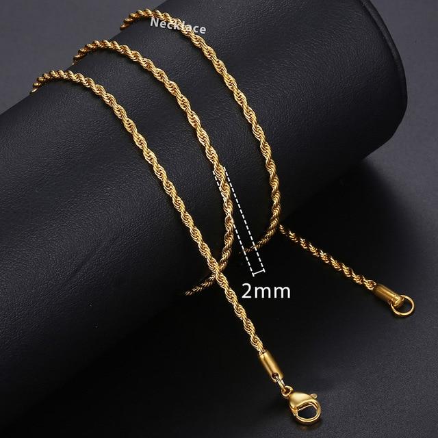 Gold Chain For Men Women Wheat Figaro Rope Cuban Link Chain Gold Filled Stainless Steel Necklaces Male Jewelry Gift