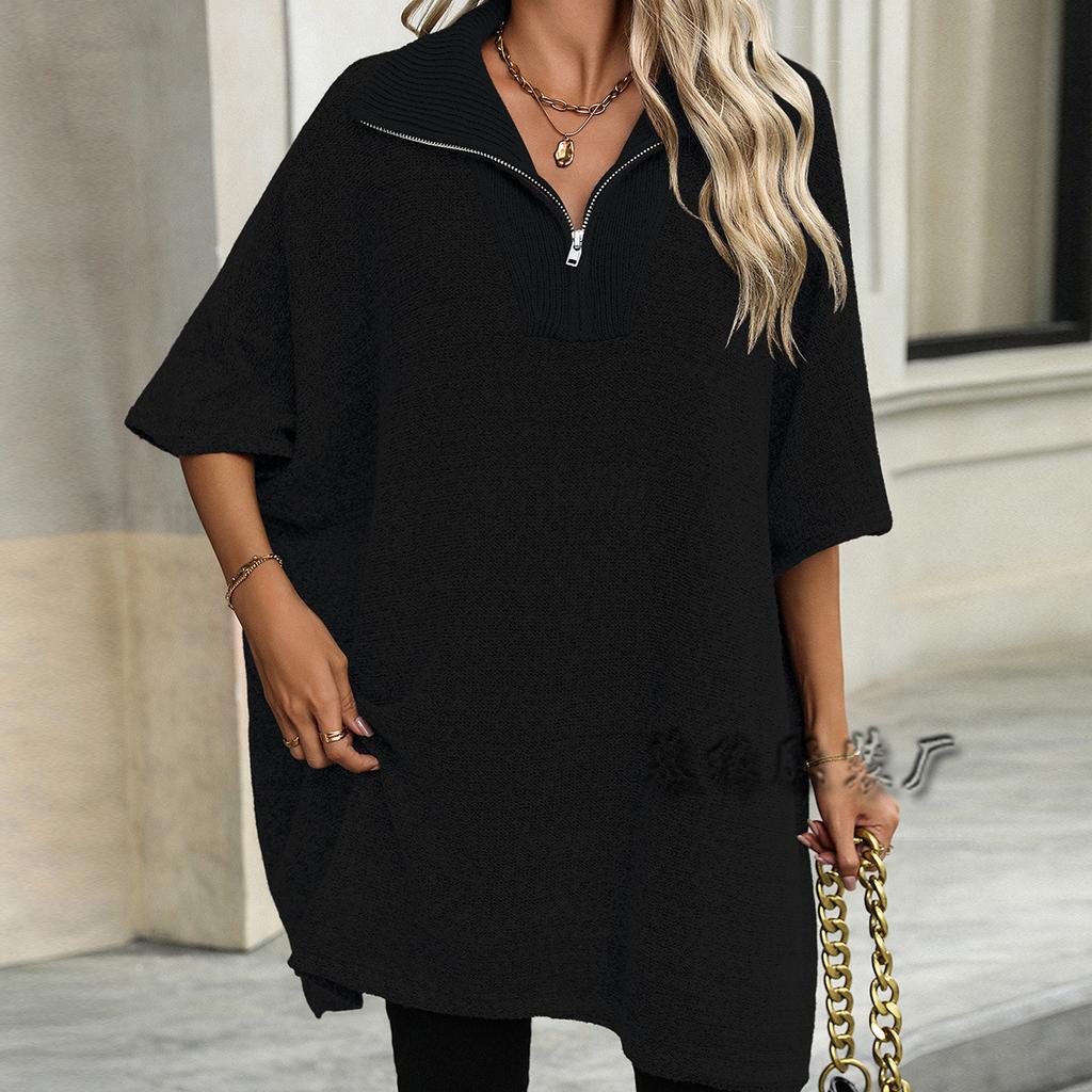 2024 Осень/Зима Новая женская мода средней и длинной длины вязаный свитер с длинным рукавом и воротником-молнией