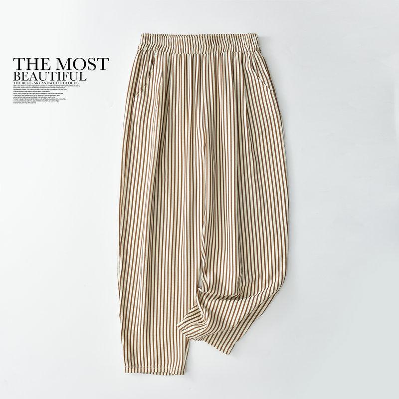 Женские летние повседневные брюки микроклеш в ретро-полоску 2024