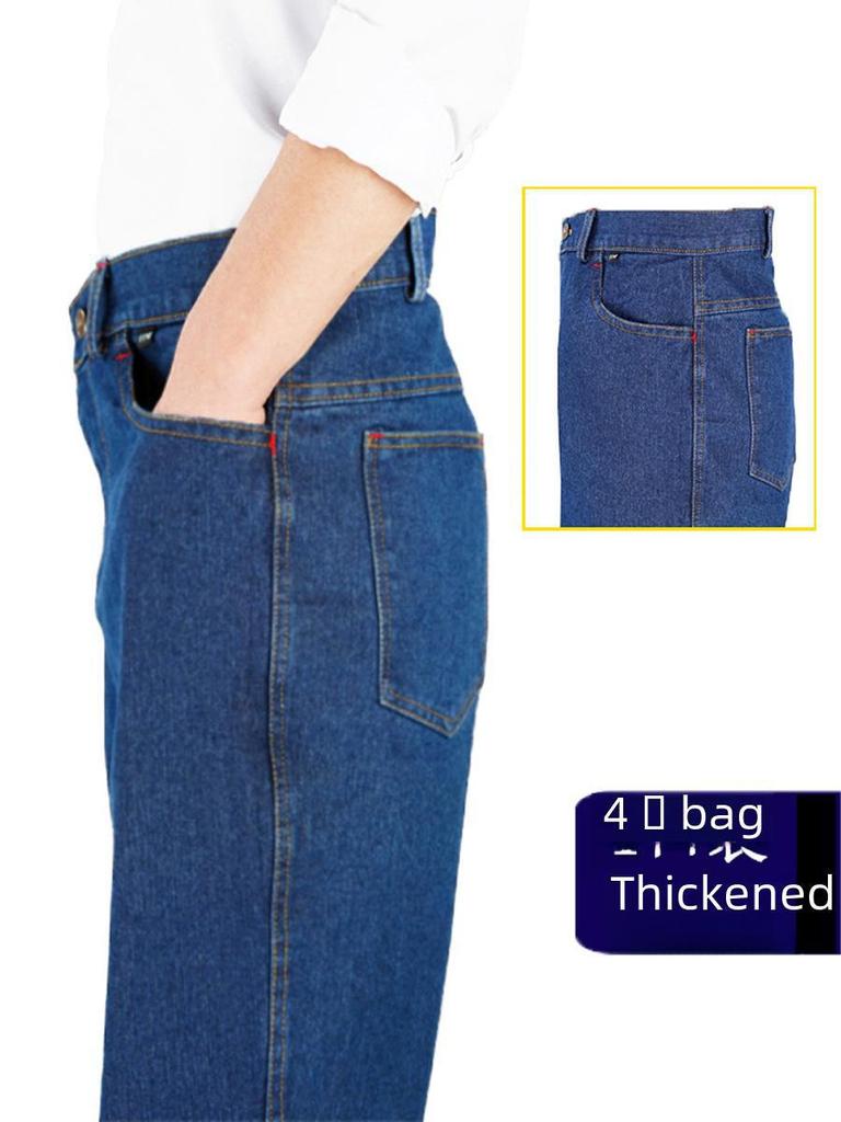 Men's Thickened Denim Multi-Pocket Welding Overalls - Durable, Loose-Fit, Pure Cotton Labor Protection Pants