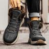 Модная мужская обувь, уличные плюшевые хлопковые зимние нескользящие сапоги, теплые высокие шнуровки, износостойкая толстая подошва, мужская обувь