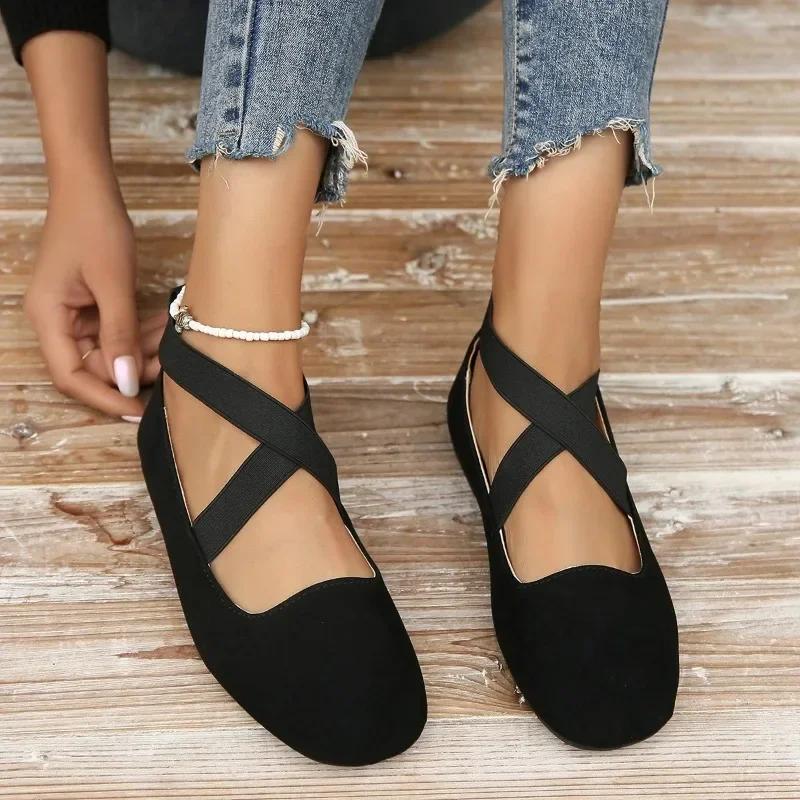 2024 Новая женская обувь Модные женские туфли на плоской подошве из замши с круглым носком Однотонные женские туфли на плоской подошве