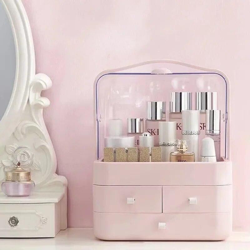 Trendy Dustproof Drawer-style Cosmetic Storage Box Desktop Organizer Skincare Products Comb Tabletop Makeup Holder Rack