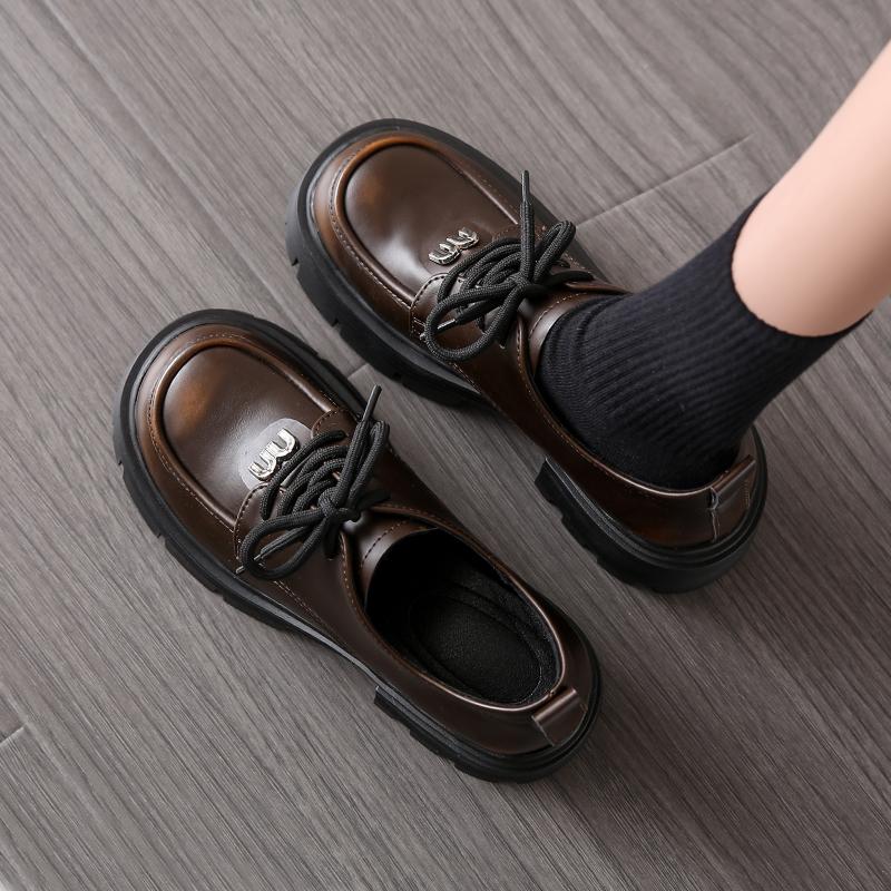 Fashion 2024 Autumn and Winter Thick Sole Loafers Women Small Leather Shoes New Square Heels Lace-up Muffin Mary Jane Shoes