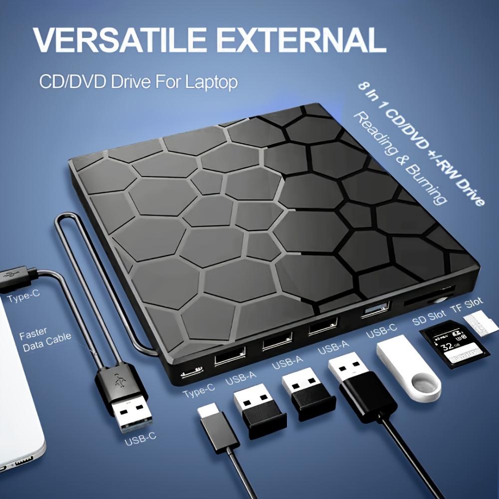 Многофункциональный внешний оптический привод DVD-рекордера 7-в-1 USB3.0 может быть подключен к внешнему U-диску и может быть вставлен в карту для расширения