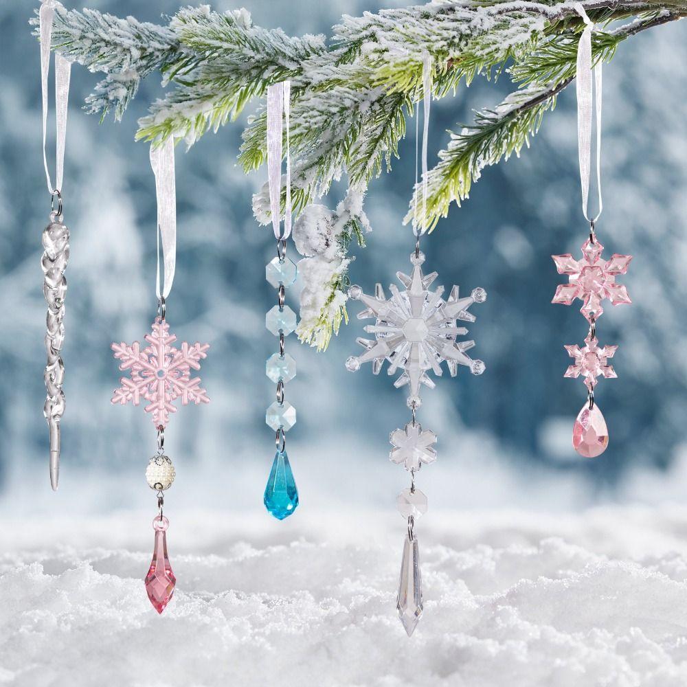 Transparent Acrylic Snowflakes Shatterproof Icicle Pendants Ice Strip Xmas Tree Ornaments New Year