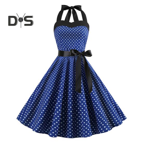 Женское платье миди с бретелью через шею, шнуровкой, облегающим, с высокой талией, бантом, без рукавов, А-силуэта, свободным подолом, принтом в горошек, в стиле ретро 50-х 60-х годов, женское платье для выпускного вечера с открытой спиной