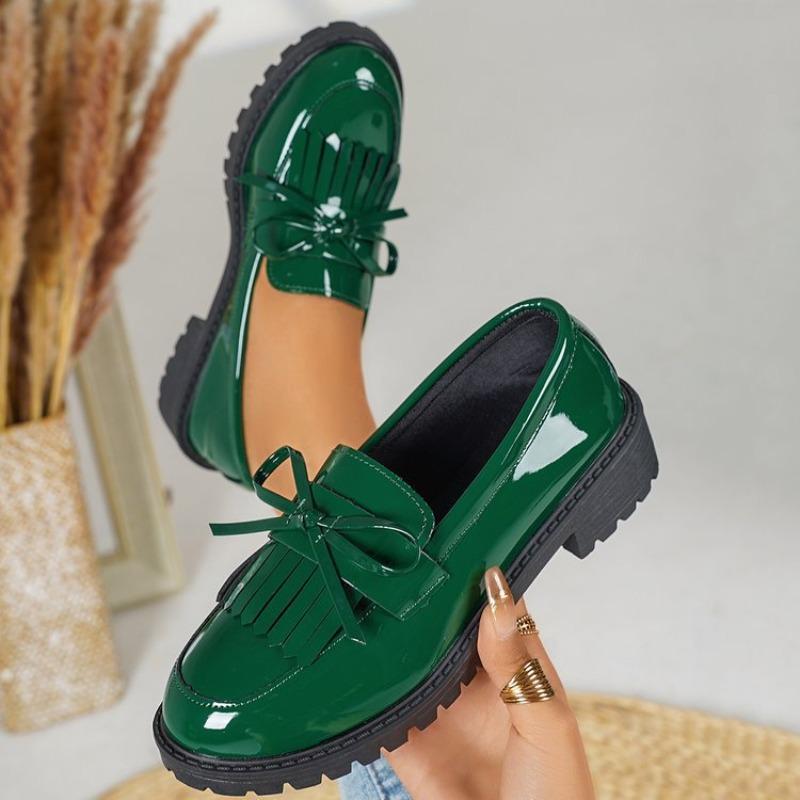 Женские лаковые лоферы с бантом, слипоны в стиле Мэри Джейн, обувь больших размеров на весну-осень