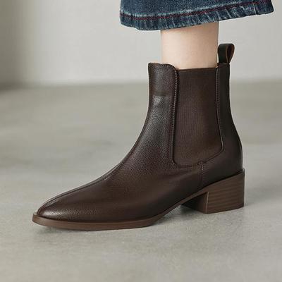 Зимние ботинки челси из овчины с круглым носком, на среднем каблуке, на молнии, базового дизайна, женские ботильоны