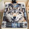 1Pc Natvie Wolf Print Flannel Blanket, High quality Comfortable for All Seasons, Home Decor, Warmth and Comfort, Perfect for Christmas Gifts