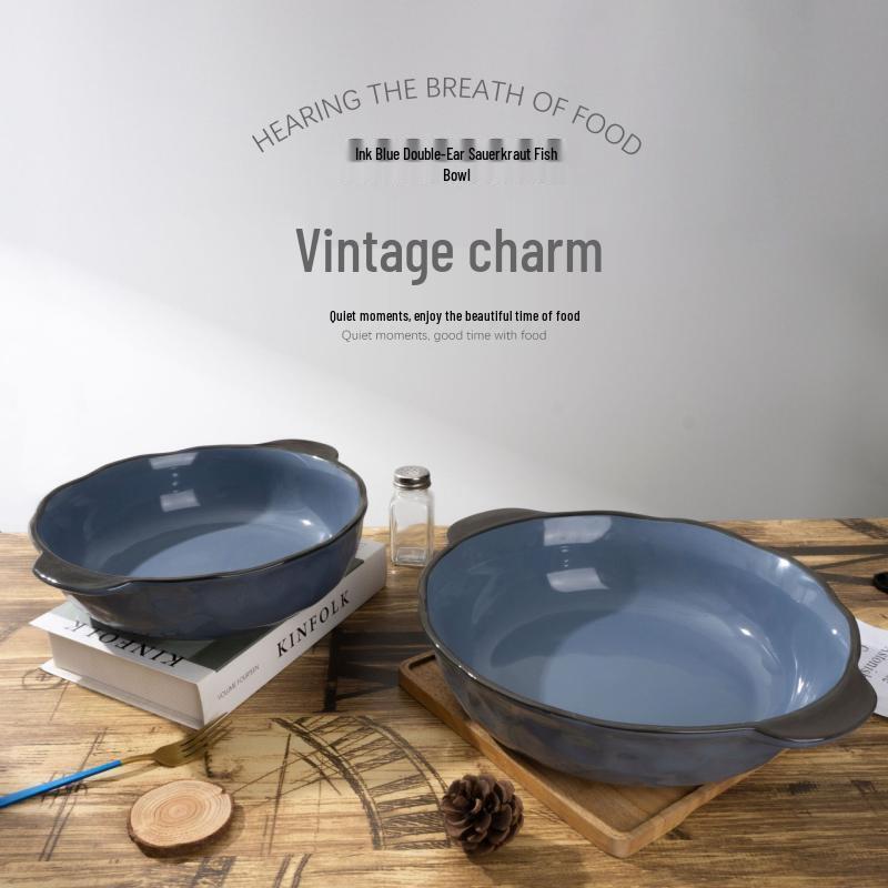 Большая керамическая сервировочная миска с ручками