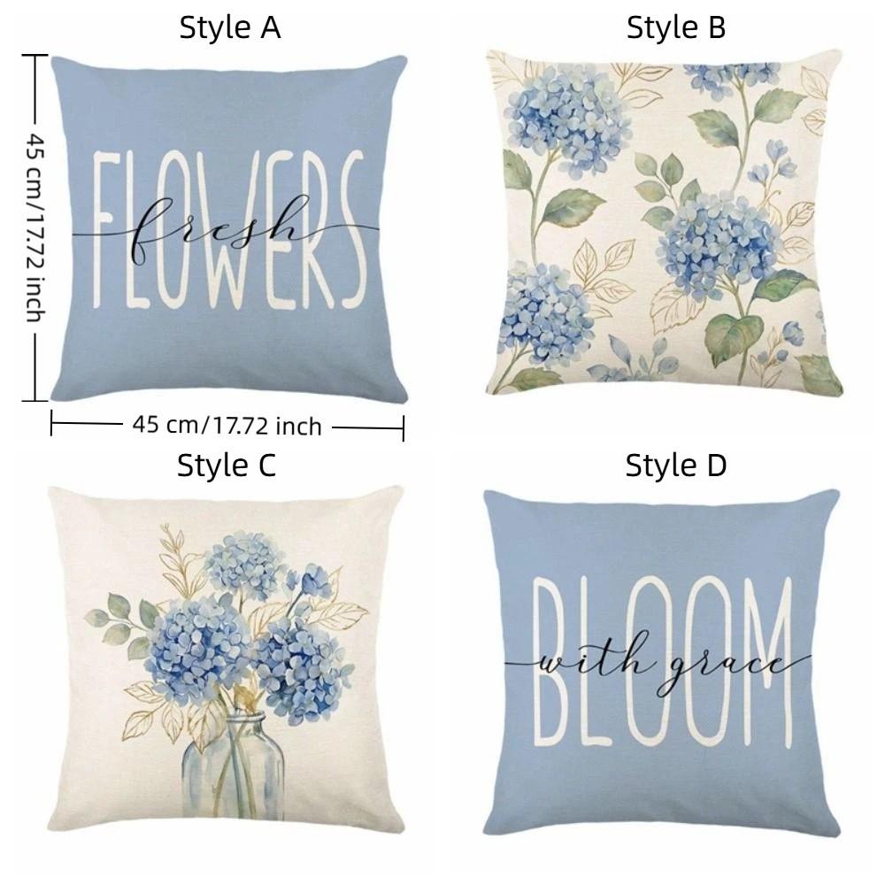 Linen Hydrangea Cushion Cover Flower Printed Cushion Case Pillowslip Throw Pillow Cover  Bedroom