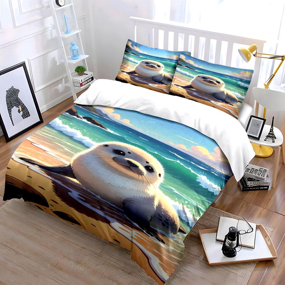Cute seal on beach. Bedding sets Duvet cover sets Duvet covers Pillowcases(1 * Duvet Cover 2 * Pillowcases, without duvet insert)