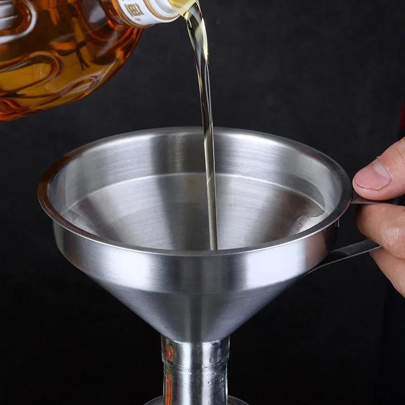 304 Stainless Steel Funnel Metal Wide Mouth Funnel With Strainer Mesh For Cooking Oil Liquid Spice Filter Home Kitchen Gadgets