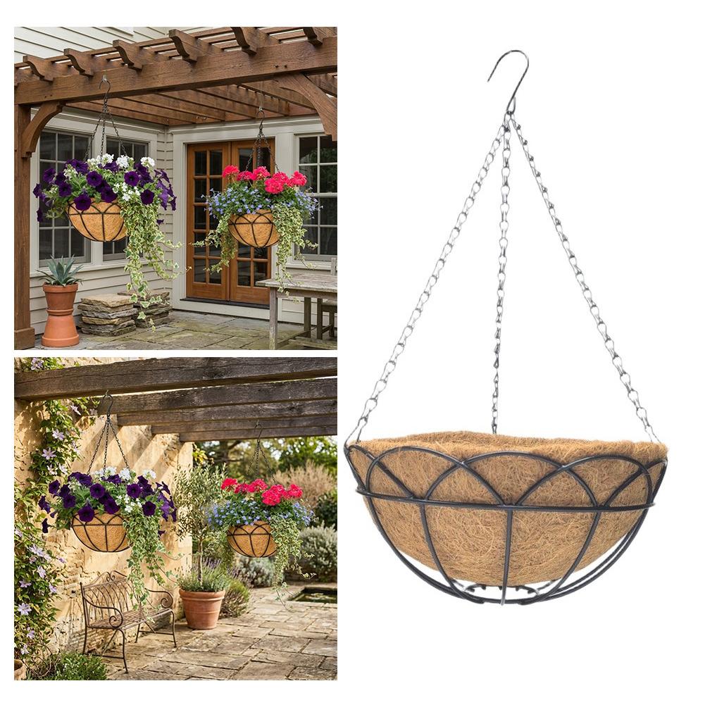 2 Pack 12 Inch Hanging Plant Baskets Metal Wire Frame With Natural Coconut Fiber Liner For Outdoor Garden Patio Decor