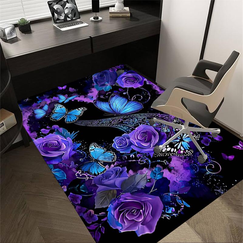 1PC Butterflies Flowers Non-Slip Floor carpet, Office, family, bedroom, Studio - Large Area Rug, Vibrant Colors-C0492