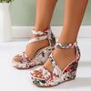 2024 Heel Footwear Ladies Shoes Platform Floral Women's Lace-up Wedges Comfy Wedge Sandals for Women Dressy Sandals for Women