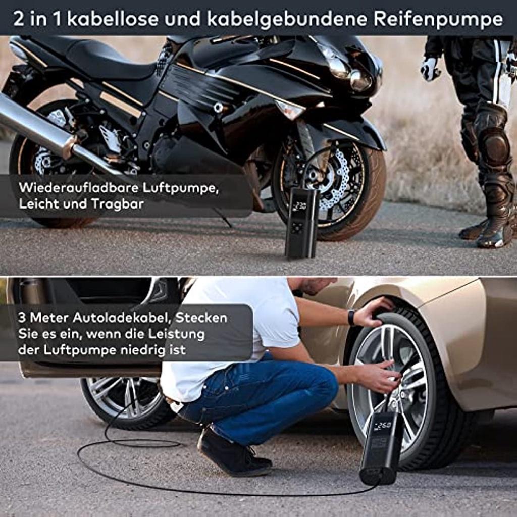 Электрический воздушный насос с аккумулятором 6000 мАч, портативный велосипедный насос 150 фунтов на квадратный дюйм для всех клапанов с цифровым ЖК-дисплеем, мини-компрессор со светодиодной подсветкой для велосипедного мотоцикла