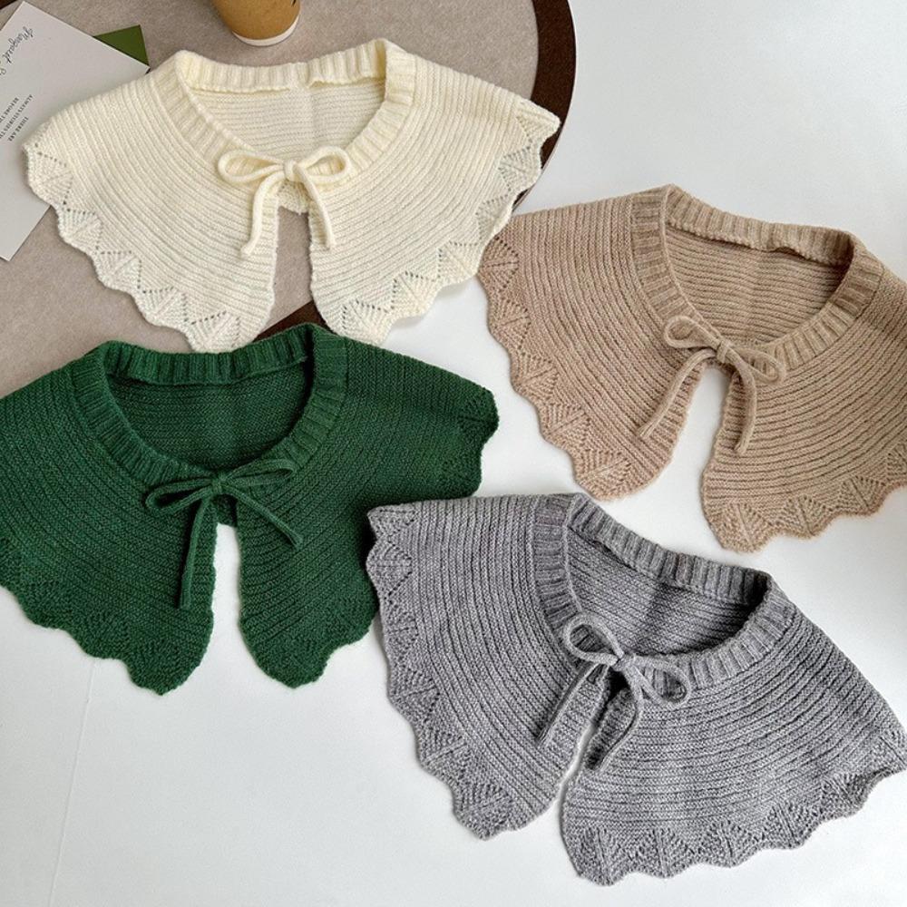 Warm O-Neck Fake Collars Laced up Knitted Knitting Detachable Collar Solid Color Shirt Shawl Wrap
