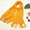 Женский осенне-зимний шарф из кашемира, утолщенный, теплый, однотонный, пашминовый, модная шаль с кисточками