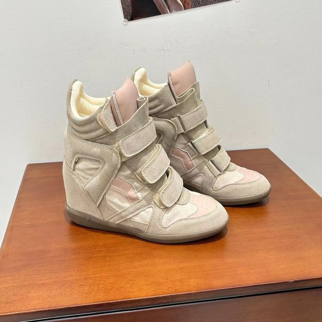 Осень и Зима Натуральная Кожа Толстая Подошва Внутреннее Увеличение Высоты Обувь Повседневная На липучке Высокие Женские Универсальные Увеличивающие Рост