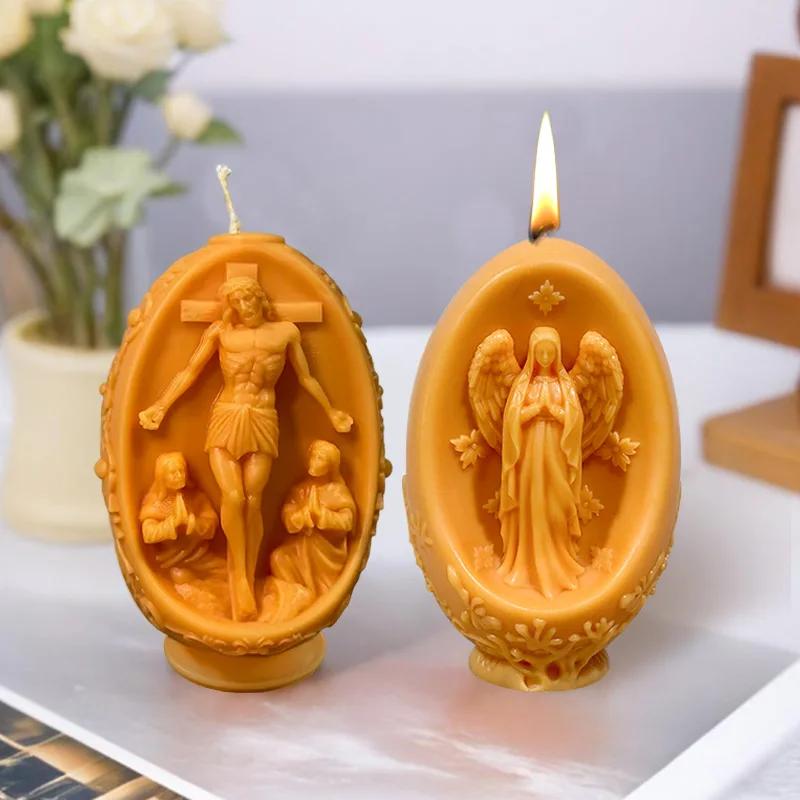 3D DIY Иисус Яйцо Свеча Силиконовая Форма Дева Мария Пасхальное Яйцо Смола Форма Пасхальное Яйцо Гипсовые Формы Домашний Декор