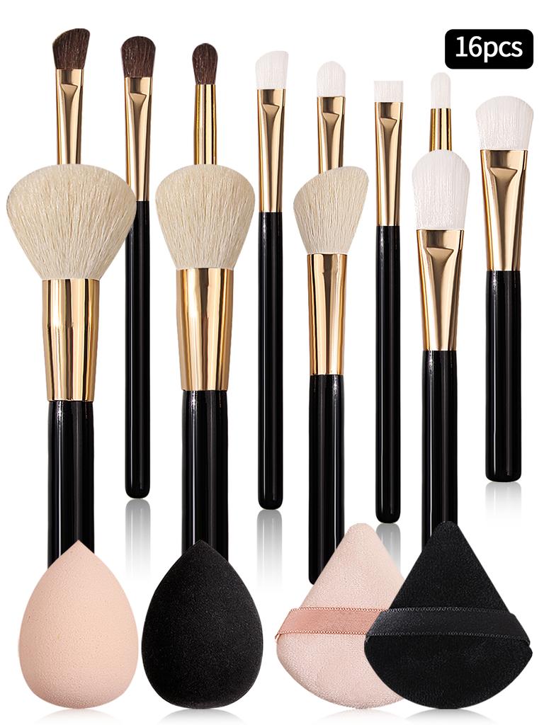High-end 12-piece Makeup Brush Set:foundation Brush,blush Brush,eyeshadow brush,2PCS Makeup spongeegg,2PCS Triangular Powderpuff