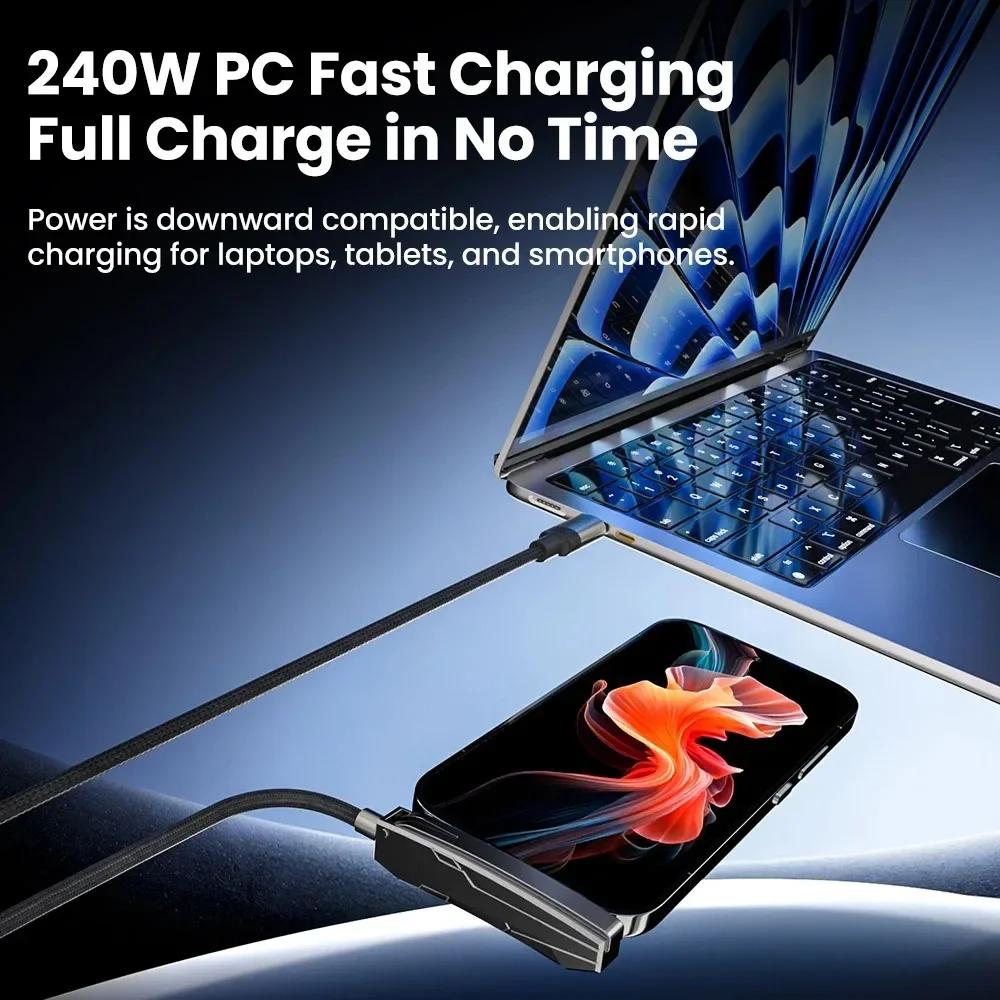 2 в 1 USB Type-C 240 Вт Кабель для быстрой зарядки Складной держатель Type-C Быстрое зарядное устройство Линия USB Подставка для мобильного телефона