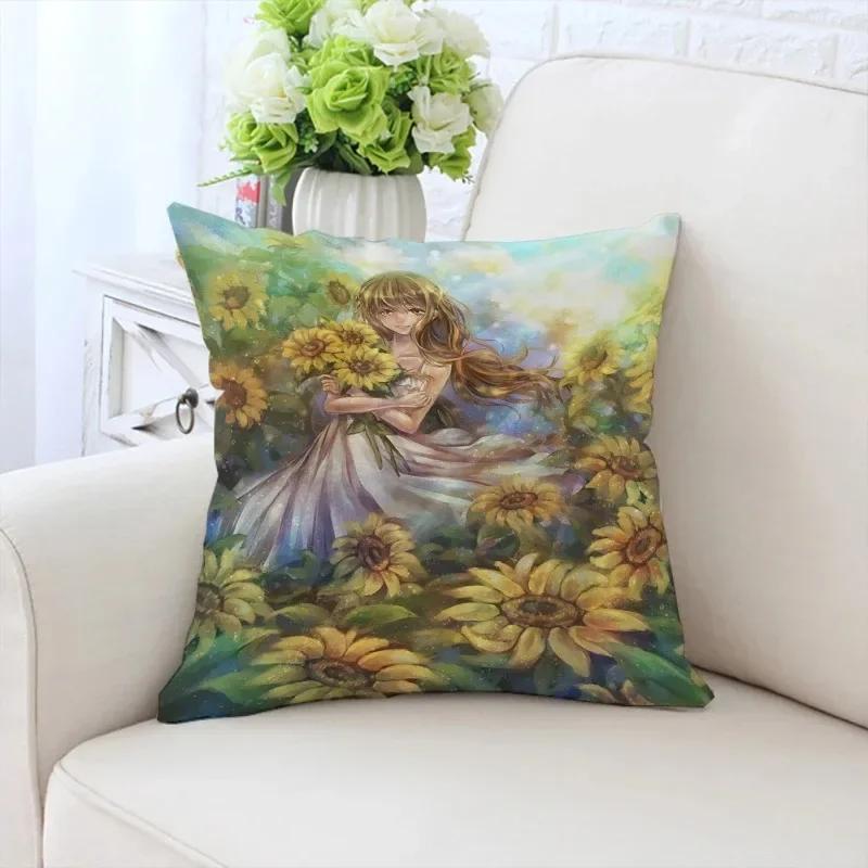 Роскошный домашний декор, наволочка для автомобиля, гостиной, дивана, чехол для подушки с рисунком подсолнуха и девушки