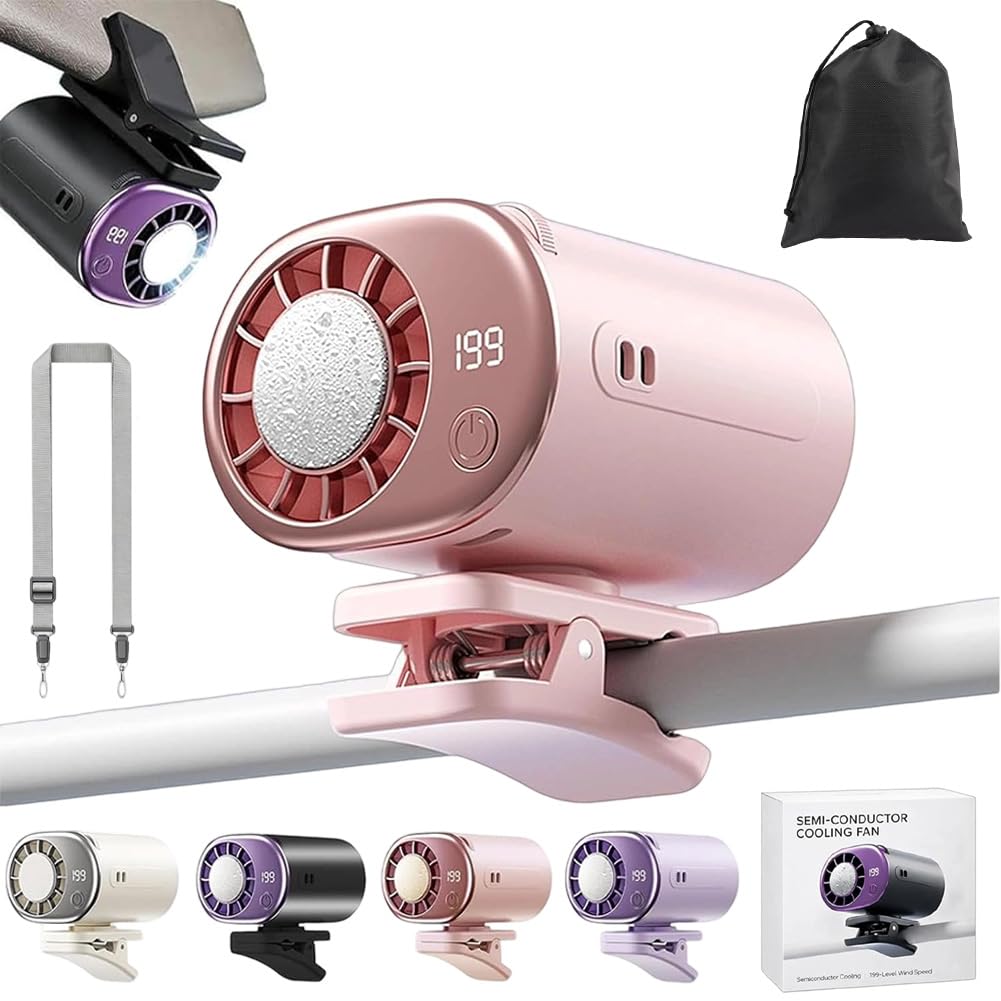 2026 Car Clip on Air Conditioner Fan with LED Display, 360° Rotation Portable LED Car Fan, 199 Speeds Adjustable, USB Rechargeable, 2000mah Battery