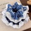 Fashion Colorful Bow Denim Splicing Lace Hair Scrunchies Headband Women RetroTemperament Hair Rope Girl Tie Ponytail Rubber Band