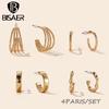 Bisaer Diverse Circular Shape 4 Pairs of Stud Earrings Set for Women Fine Jewelry