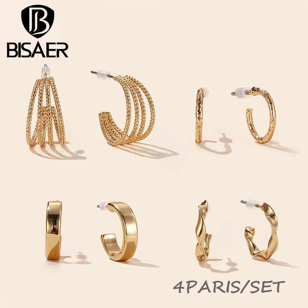 Bisaer Diverse Circular Shape 4 Pairs of Stud Earrings Set for Women Fine Jewelry