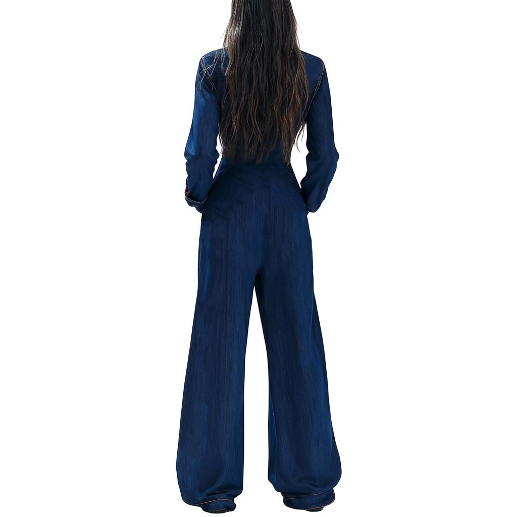 Женский облегающий повседневный комбинезон однотонной расцветки с большим карманом