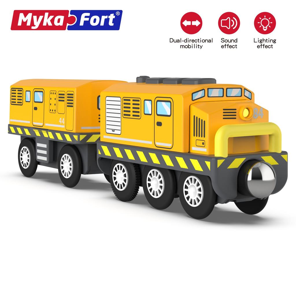 Деревянный рельсовый поезд оранжевый тяговый электромобиль детская игрушка совместимые деревянные строительные блоки сцена