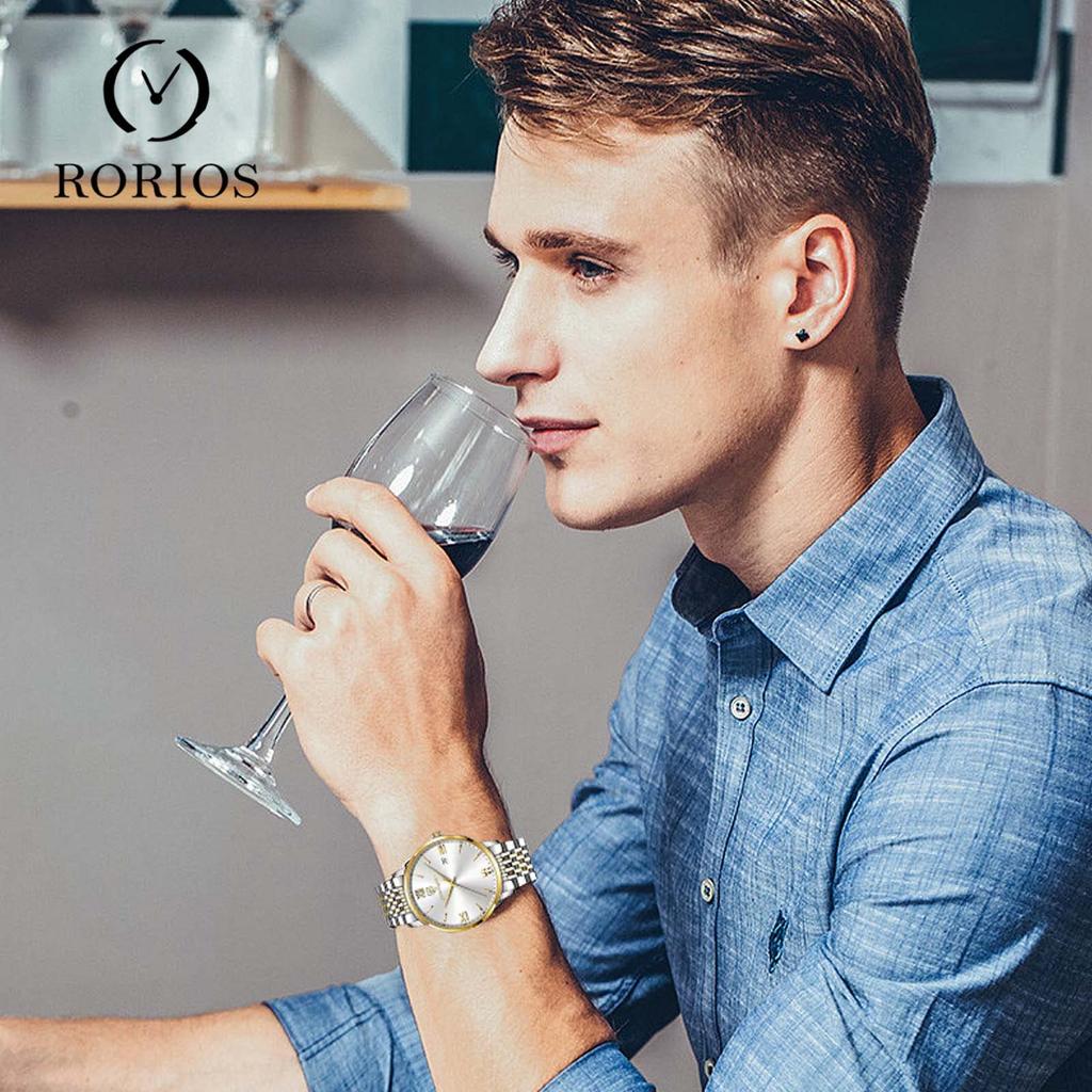 RORIOS Date Quartz Gold White B Men's Watch, Display, Watch, Lightweight, Multifunctional, Work, Commuting, Stylish, Popular, Business, Simple,