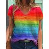 2024 New Style Women Rainbow Print Women's T-Shirt Cat Graphic Oversized T-Shirt Top Women Clothing Design Plus Size V Neck Tee