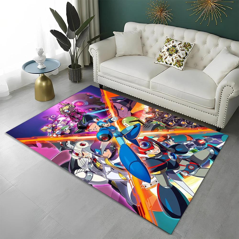Retro Games Megaman Rockman Cartoon Carpet Rug for Home Living Room Bedroom Sofa Doormat Decor,Child Area Rug Non-slip Floor Mat
