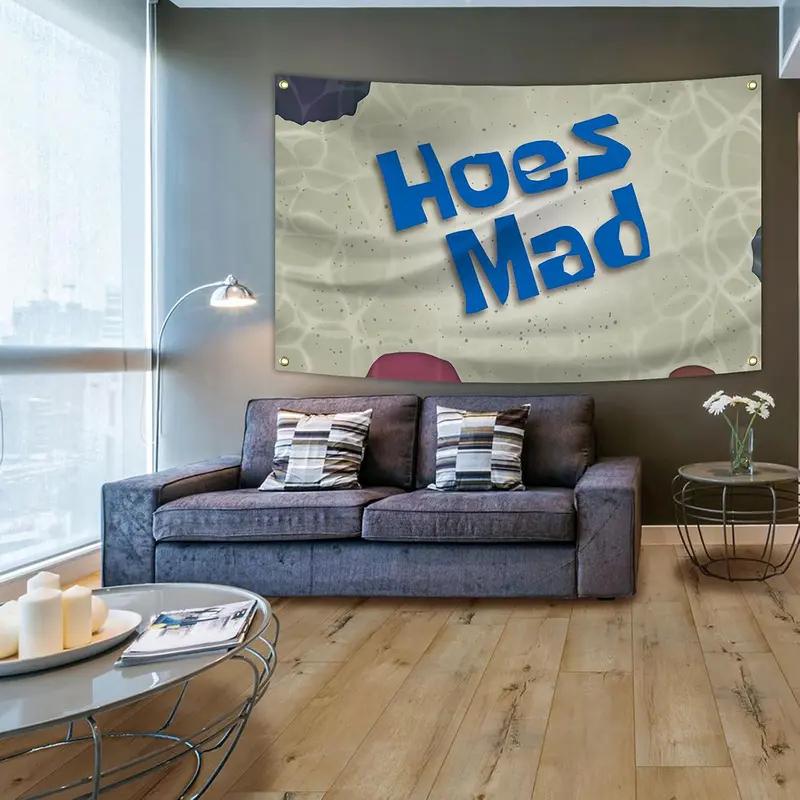 VIKAMA Funny Hoes Mad Meme Tapestry Polyester Spongebob Style Wall Hanging Aesthetic Dorm Decor Home Decor