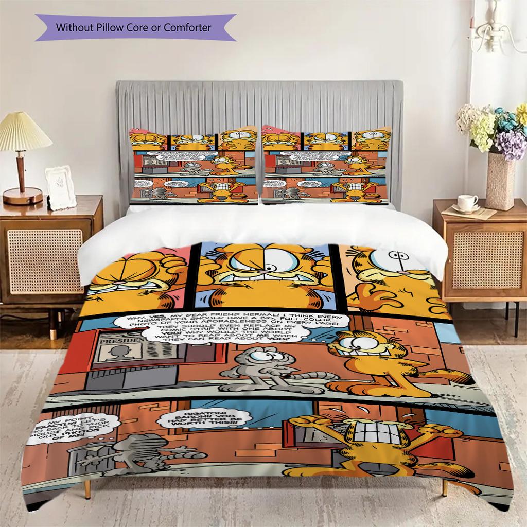 Garfield'S Adventures Whiskerwonderful Journey Bedding 1 Duvet Cover 2 Pillowcase Without Core Soft And Comfortable Bedding Set