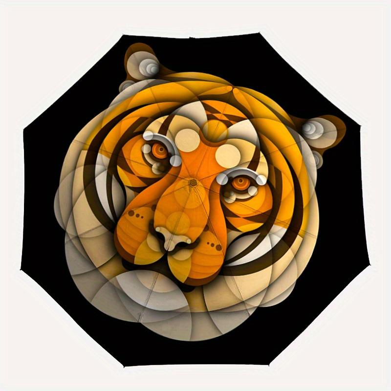 1pc Tiger Pattern Automatic Open/close Folding Compact Umbrella, 8-Rib Sturdy Canopy, Lightweight Portable, Everyday Use, Gift, Outdoor Umbrella, Trav
