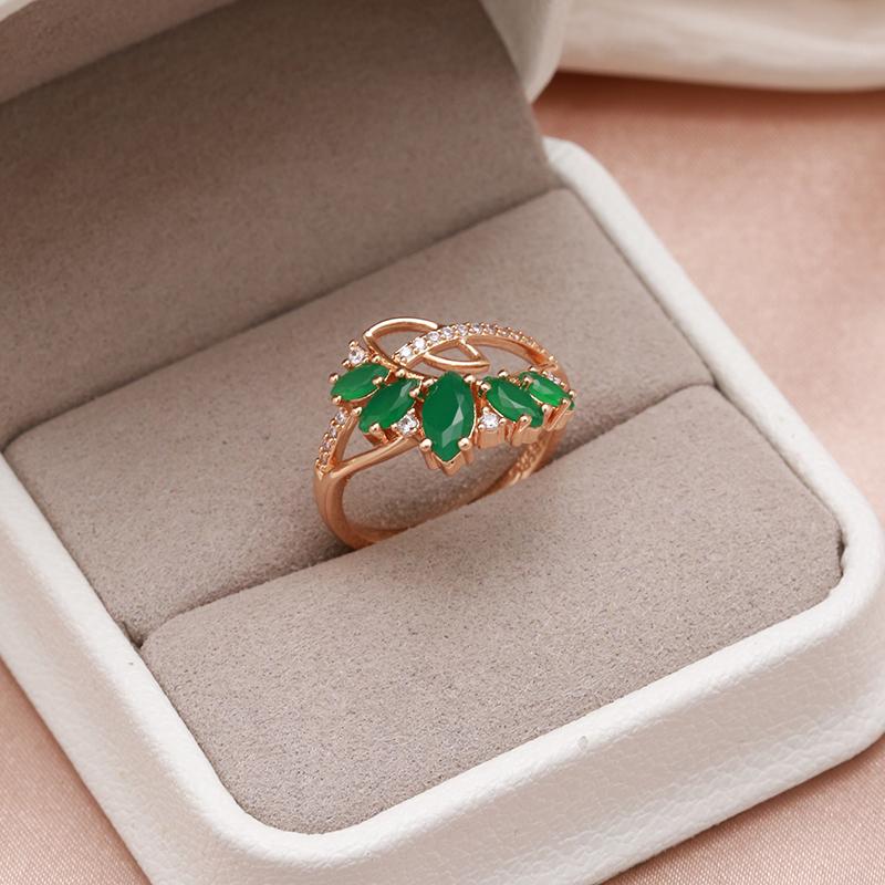 Женское винтажное кольцо Kinel из розового золота с зеленым цирконом, уникальный дизайн, свадебные украшения для невесты