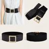 Wide Elastic Waist Belt With Decorative Metal Buckle Ladies Dress Fashion Winter